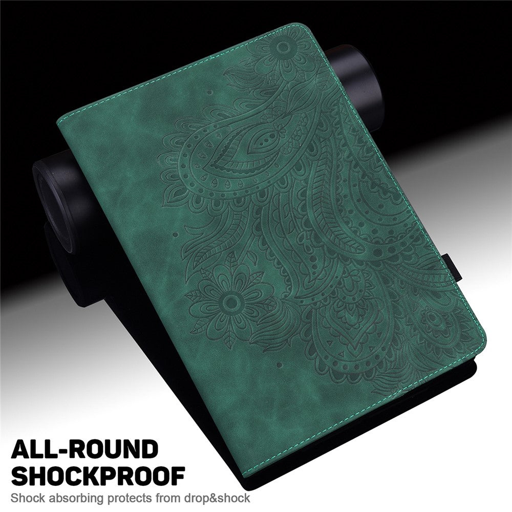Imprinted Flower Pattern Leather Wallet Stand Tablet Protective Case for Lenovo Tab M10 Plus - Green