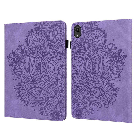 Imprinted Flower Pattern Leather Wallet Stand Tablet Protective Case for Lenovo Tab M10 Plus - Purple