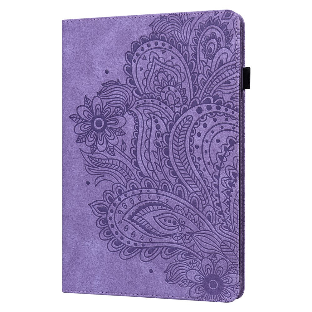 Imprinted Flower Pattern Leather Wallet Stand Tablet Protective Case for Lenovo Tab M10 Plus - Purple