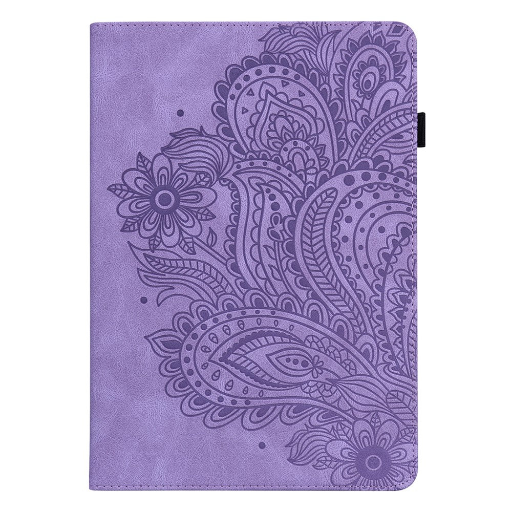 Imprinted Flower Pattern Leather Wallet Stand Tablet Protective Case for Lenovo Tab M10 Plus - Purple