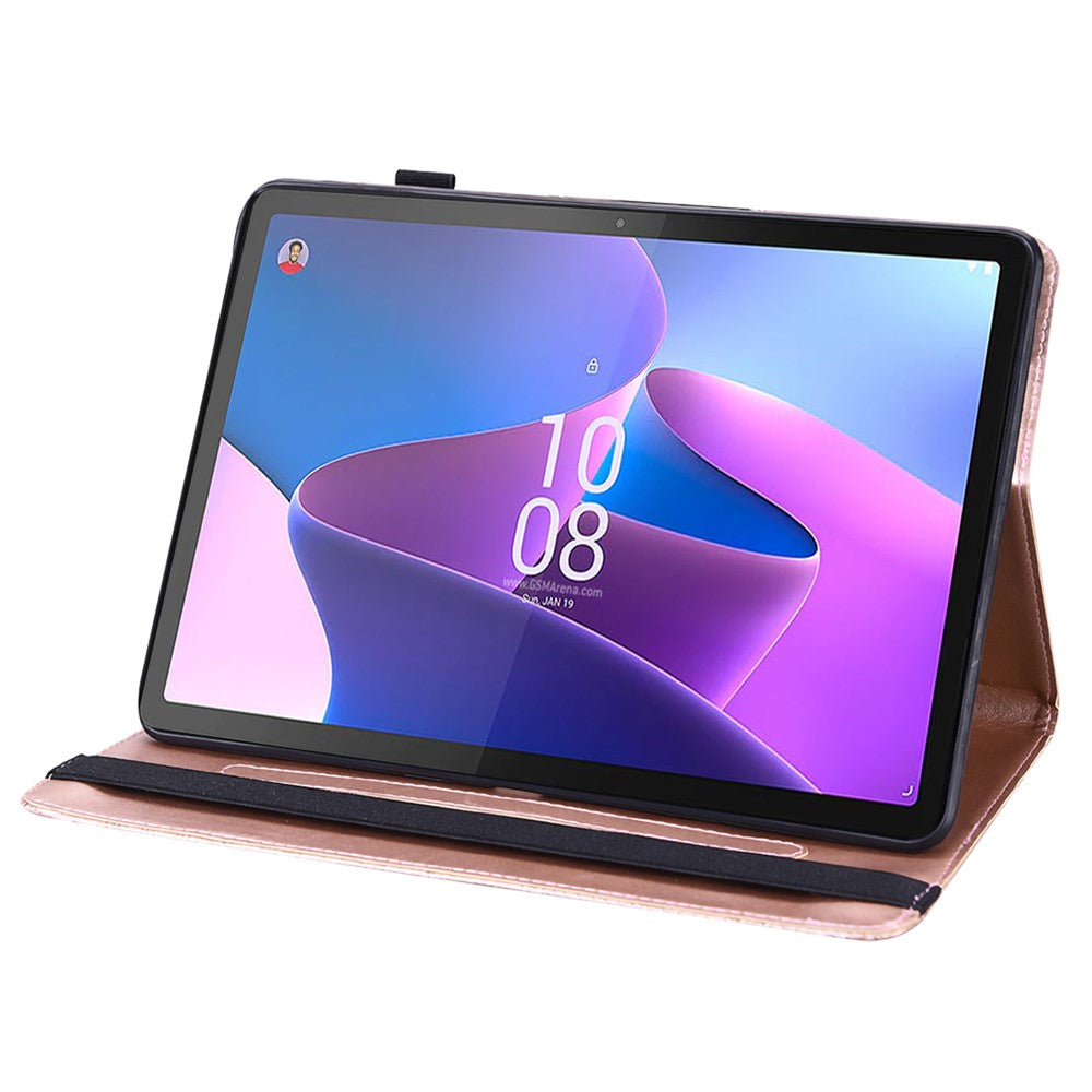 Imprinted Flower Pattern Leather Wallet Stand Tablet Protective Shell for Lenovo Tab M10 HD Gen 2 - Rose Gold