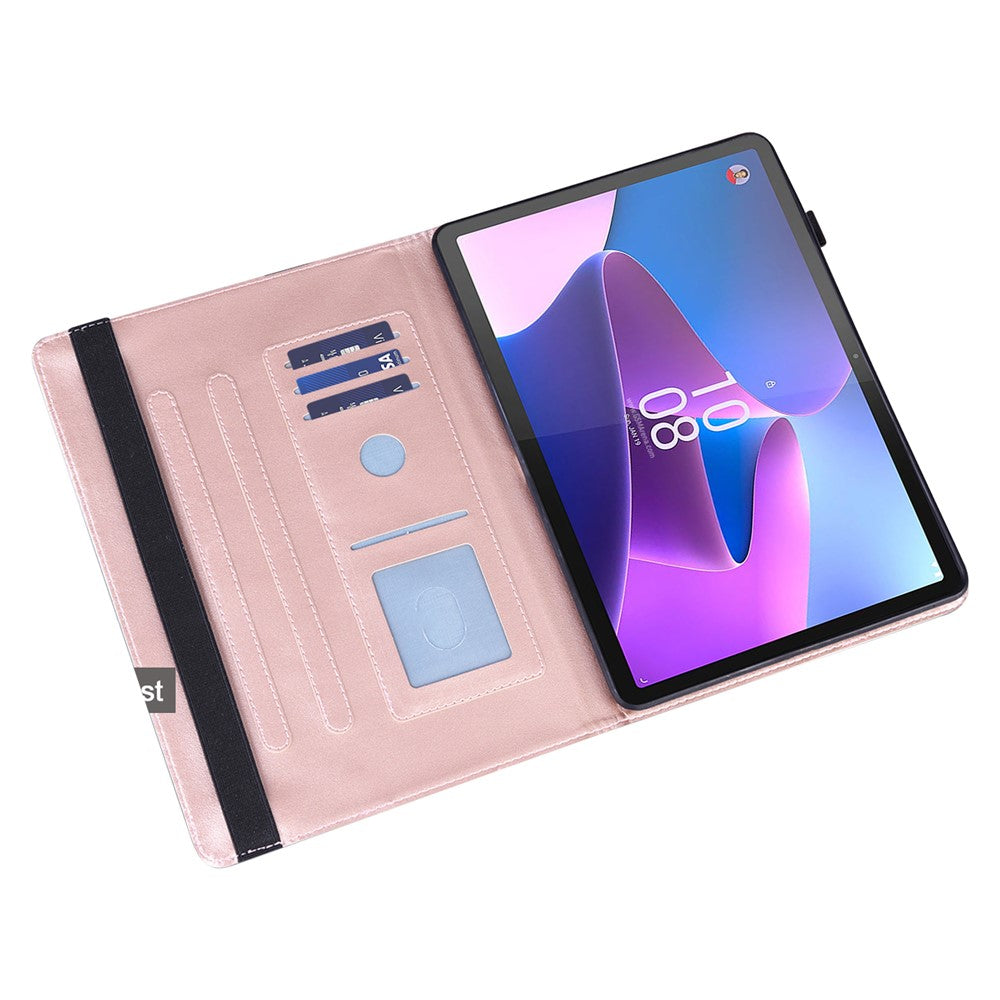 Imprinted Flower Pattern Leather Wallet Stand Tablet Protective Shell for Lenovo Tab M10 HD Gen 2 - Rose Gold