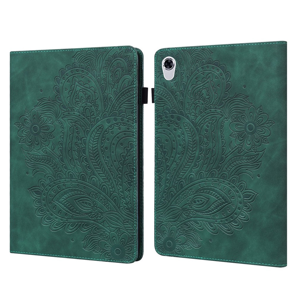 Imprinted Flower Pattern Leather Wallet Stand Tablet Protective Shell for Lenovo Tab M10 HD Gen 2 - Green