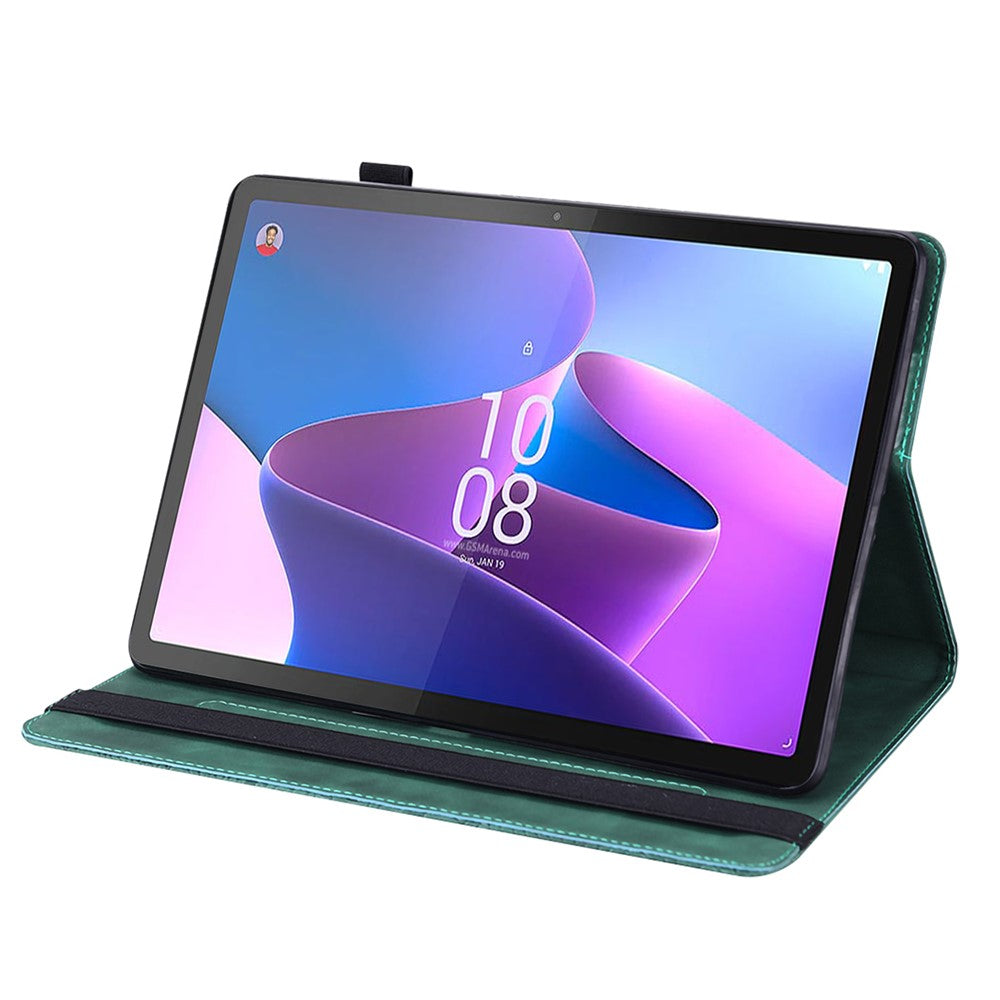Imprinted Flower Pattern Leather Wallet Stand Tablet Protective Shell for Lenovo Tab M10 HD Gen 2 - Green