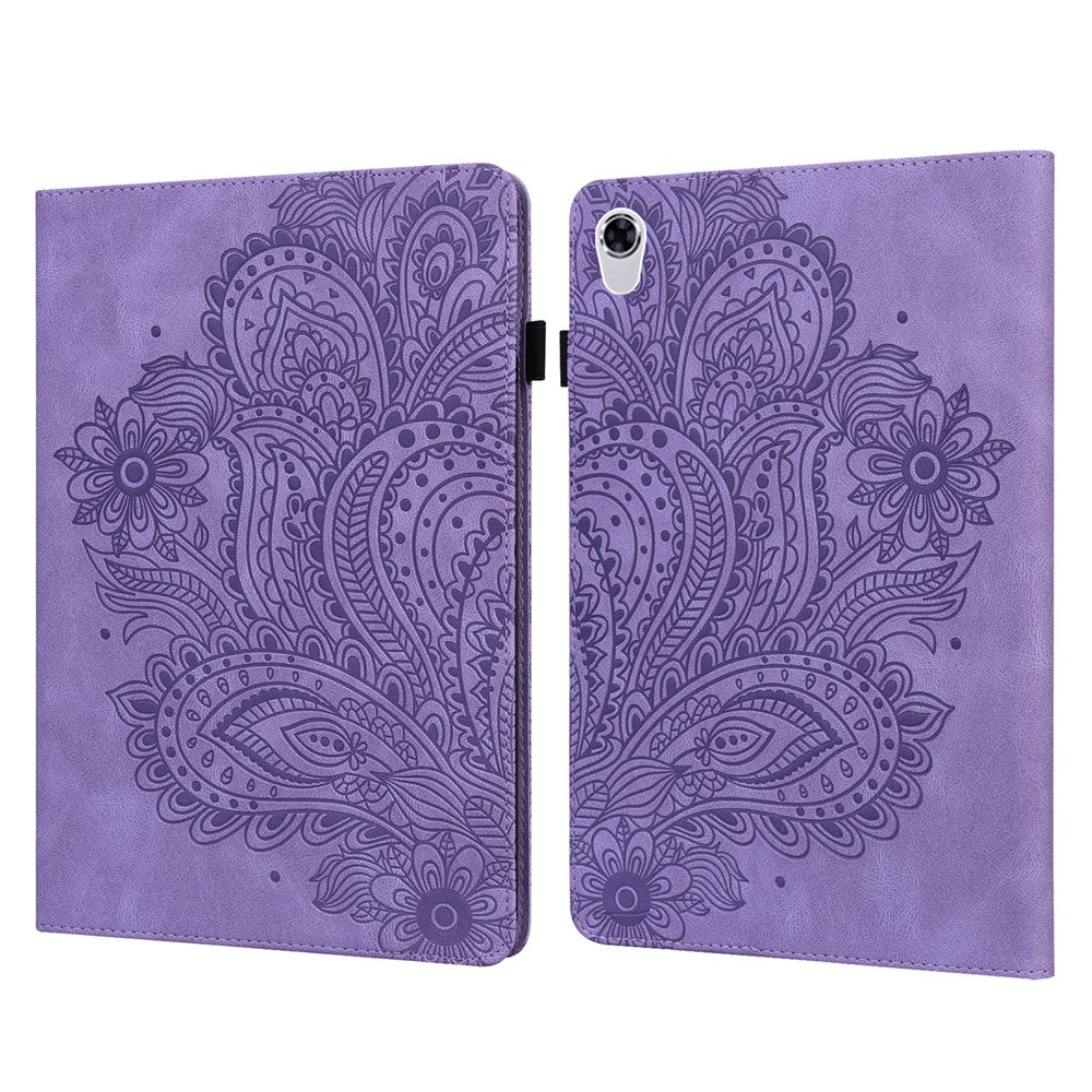 Imprinted Flower Pattern Leather Wallet Stand Tablet Protective Shell for Lenovo Tab M10 HD Gen 2 - Purple