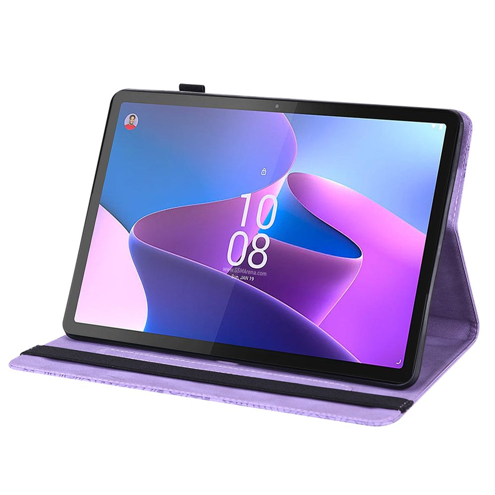 Imprinted Flower Pattern Leather Wallet Stand Tablet Protective Shell for Lenovo Tab M10 HD Gen 2 - Purple