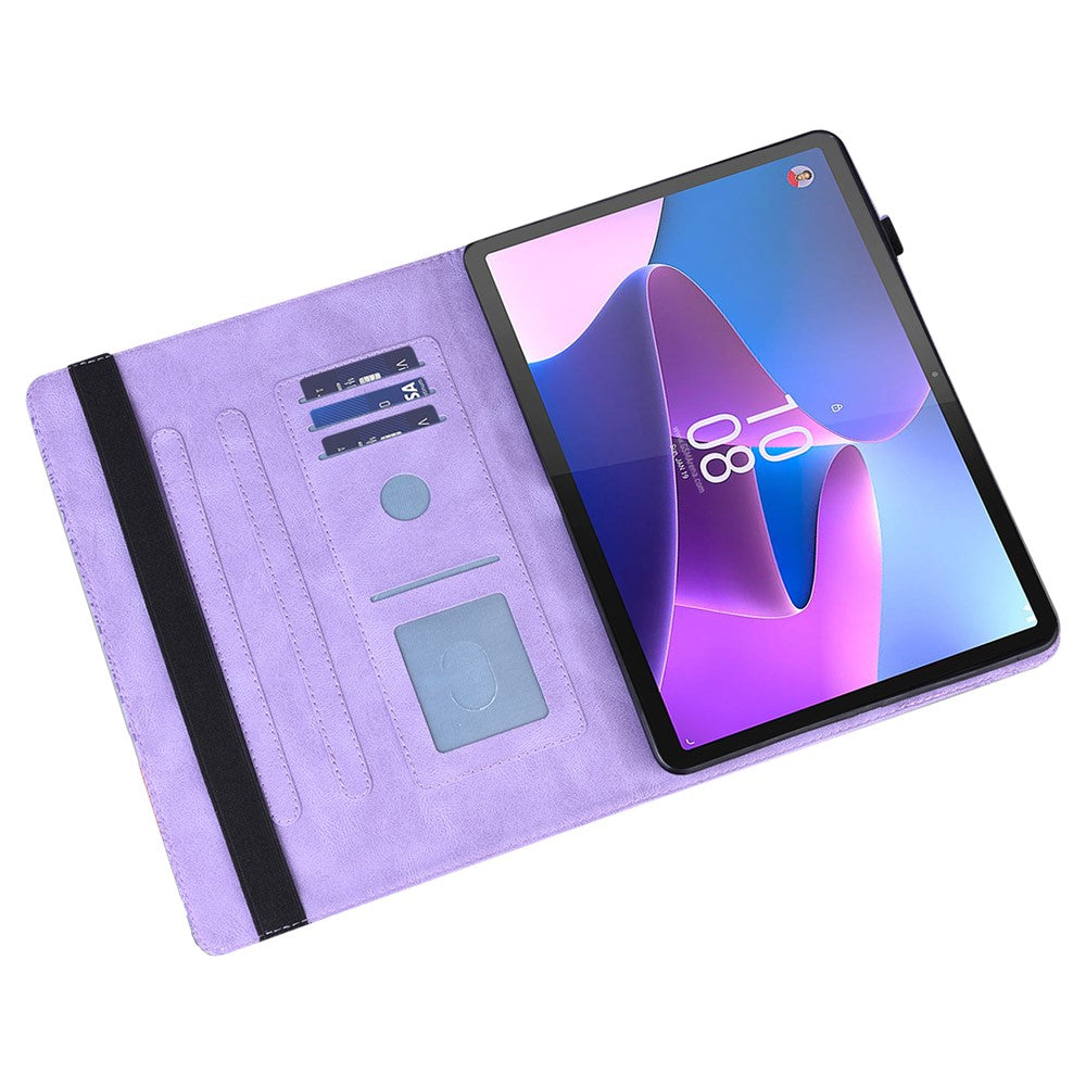 Imprinted Flower Pattern Leather Wallet Stand Tablet Protective Shell for Lenovo Tab M10 HD Gen 2 - Purple