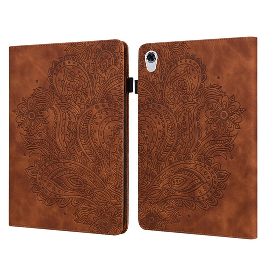 Imprinted Flower Pattern Leather Wallet Stand Tablet Protective Shell for Lenovo Tab M10 HD Gen 2 - Brown