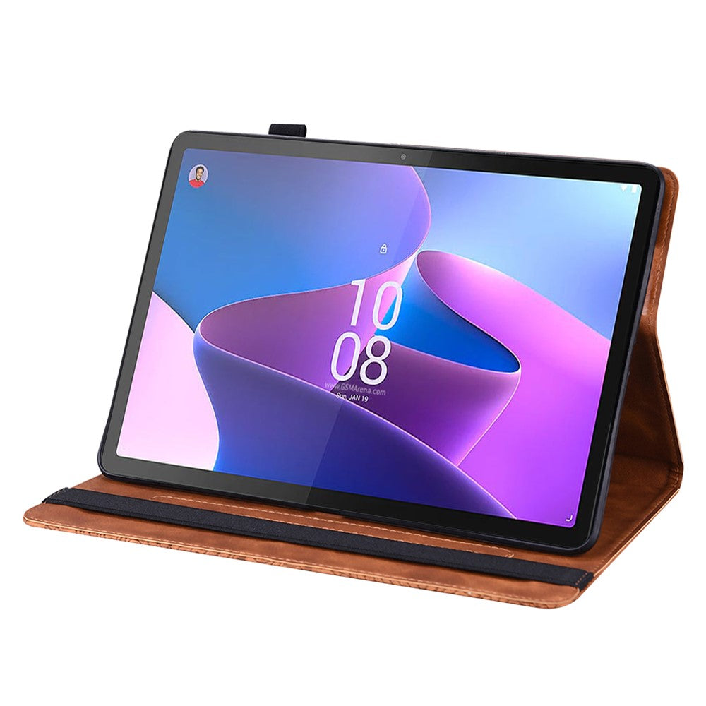 Imprinted Flower Pattern Leather Wallet Stand Tablet Protective Shell for Lenovo Tab M10 HD Gen 2 - Brown