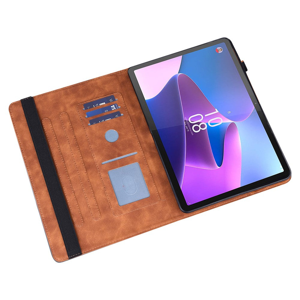 Imprinted Flower Pattern Leather Wallet Stand Tablet Protective Shell for Lenovo Tab M10 HD Gen 2 - Brown