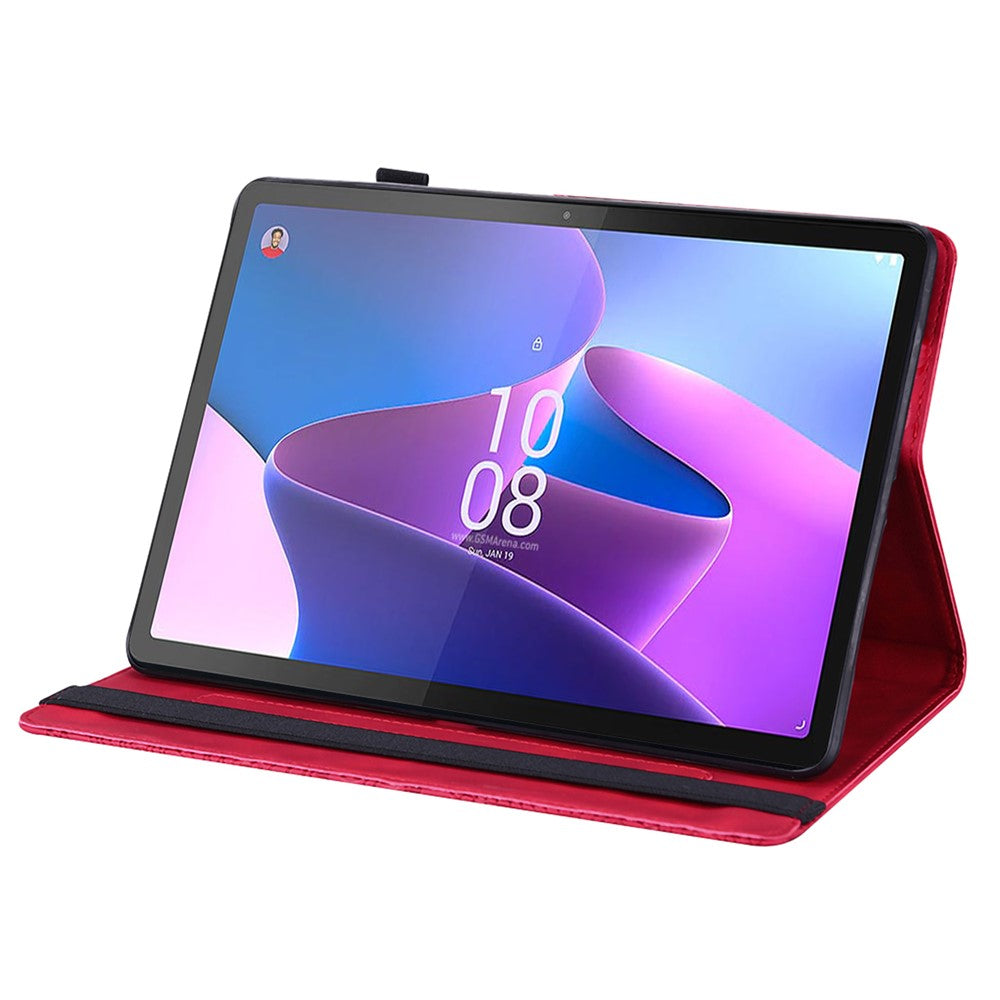 Imprinted Flower Pattern Leather Wallet Stand Tablet Protective Shell for Lenovo Tab M10 HD Gen 2 - Red