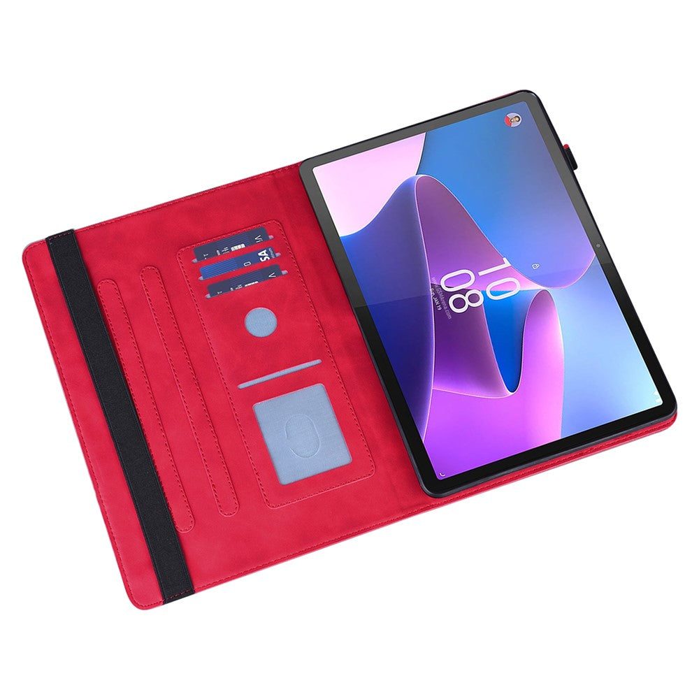 Imprinted Flower Pattern Leather Wallet Stand Tablet Protective Shell for Lenovo Tab M10 HD Gen 2 - Red
