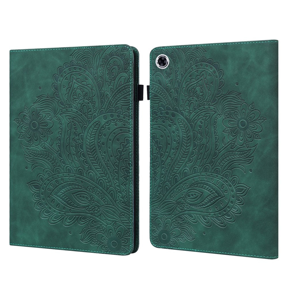 For Lenovo M10 Plus / Smart Tab M10 FHD Plus X606F Imprinted Flower Pattern Leather Wallet Stand Tablet Protective Shell - Green