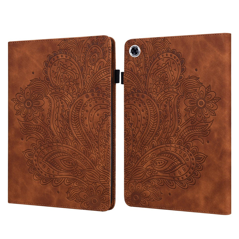 For Lenovo M10 Plus / Smart Tab M10 FHD Plus X606F Imprinted Flower Pattern Leather Wallet Stand Tablet Protective Shell - Brown