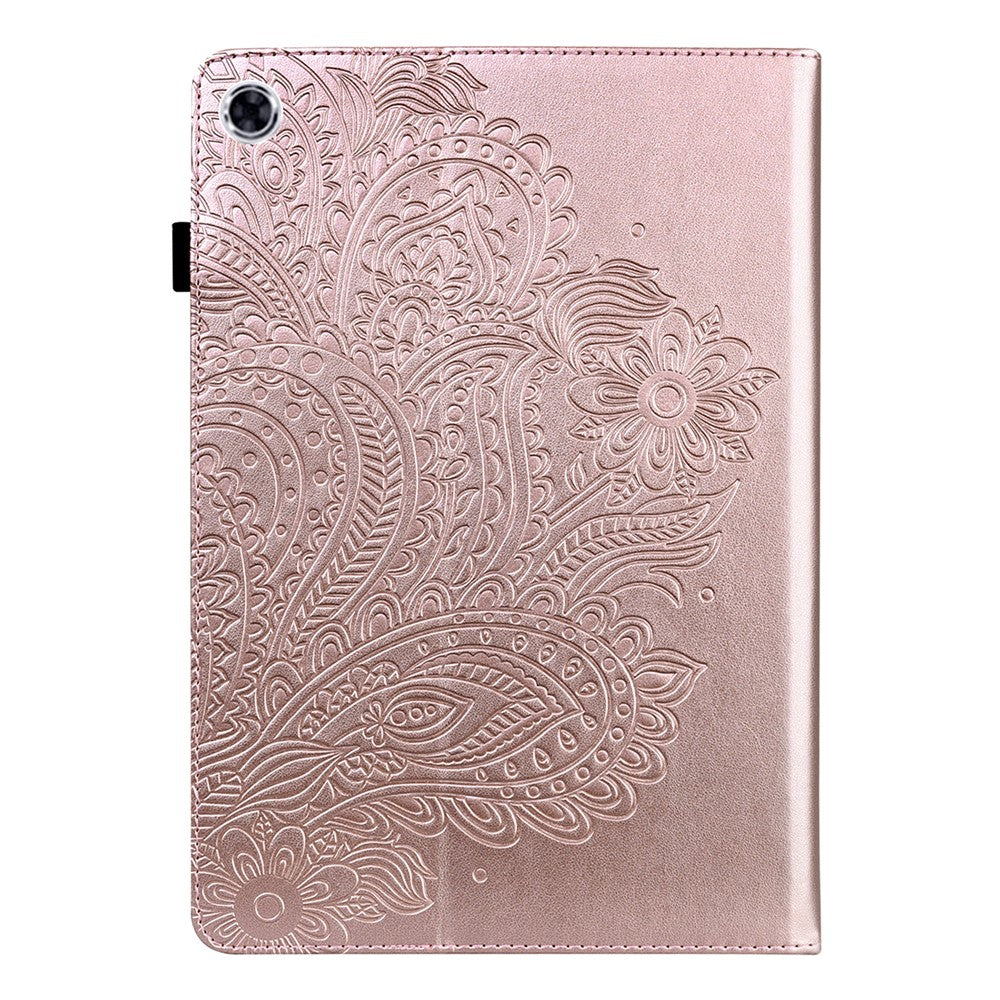 For Lenovo M10 Plus / Smart Tab M10 FHD Plus X606F Imprinted Flower Pattern Leather Wallet Stand Tablet Protective Shell - Gold