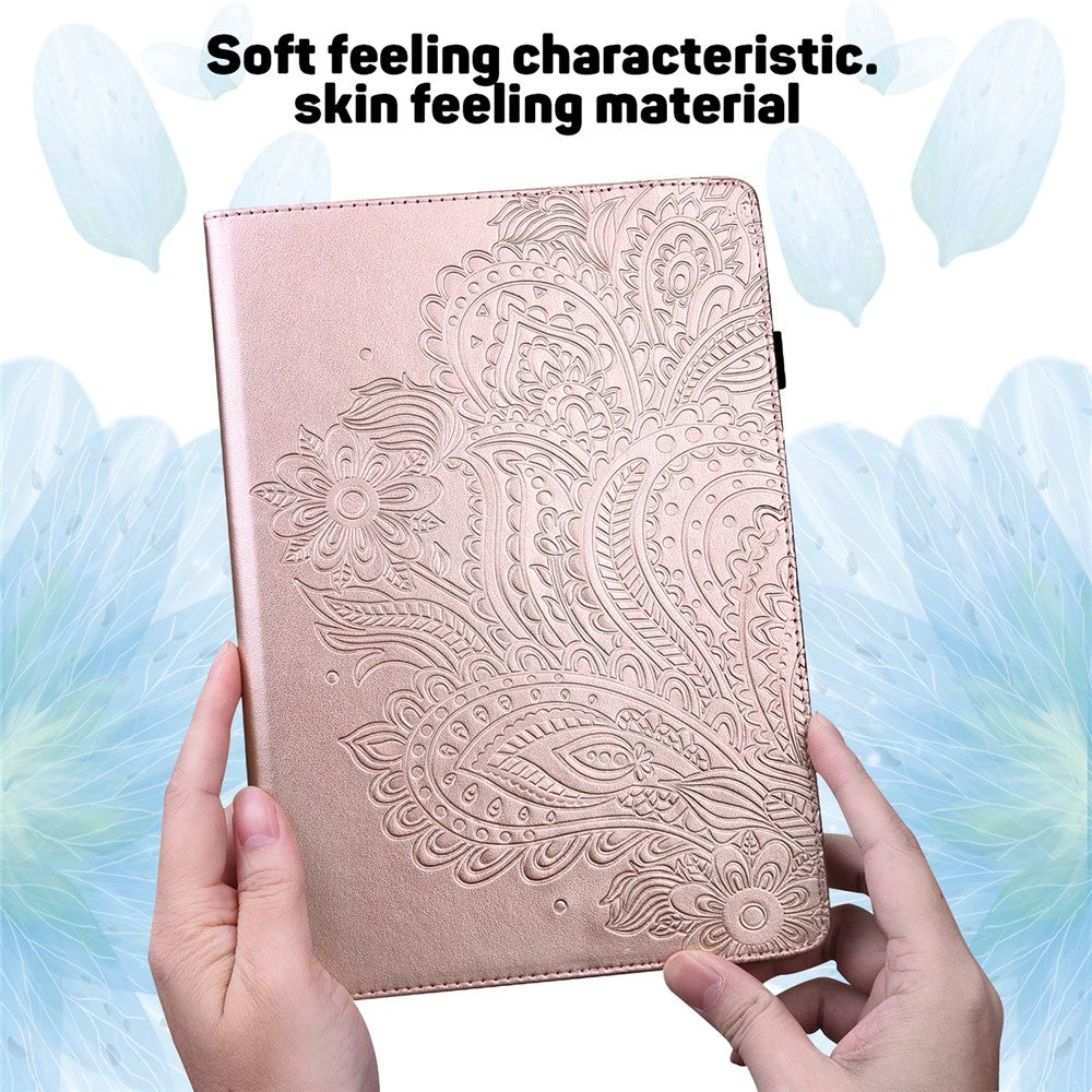 For Lenovo M10 Plus / Smart Tab M10 FHD Plus X606F Imprinted Flower Pattern Leather Wallet Stand Tablet Protective Shell - Gold