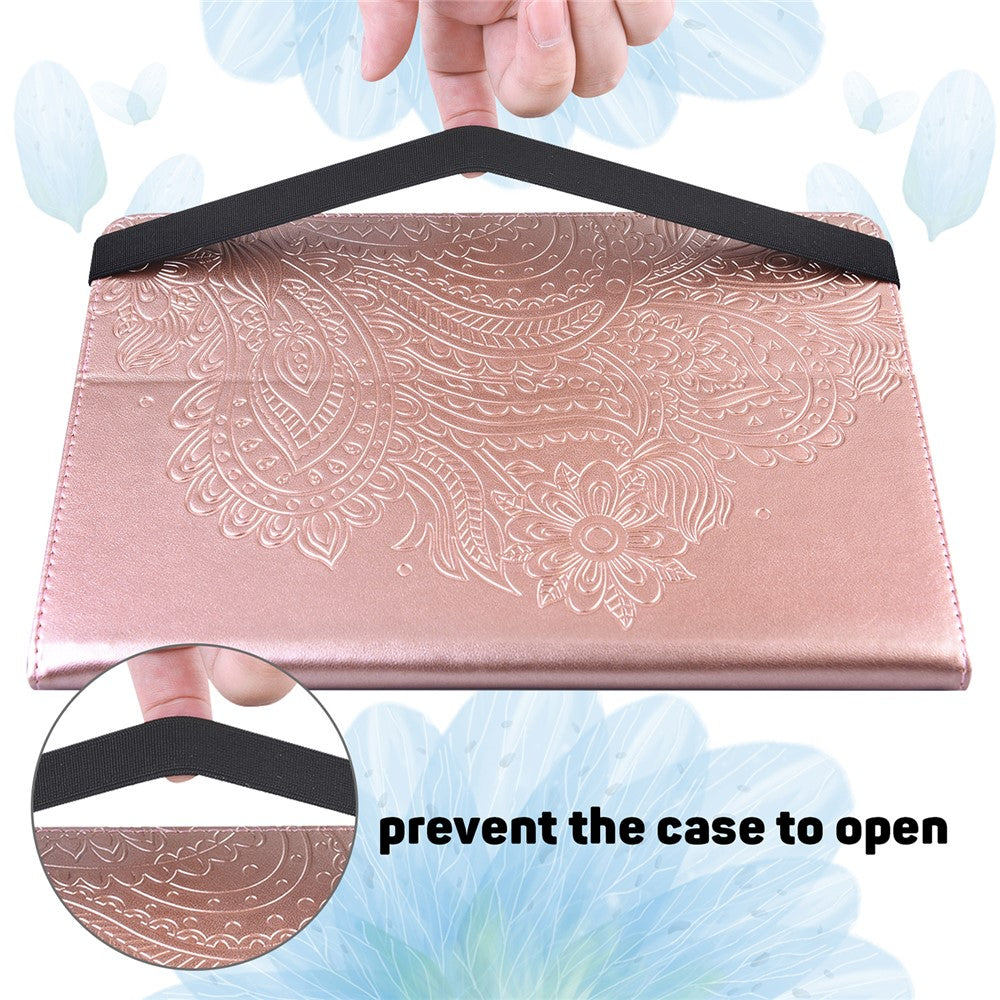 For Lenovo M10 Plus / Smart Tab M10 FHD Plus X606F Imprinted Flower Pattern Leather Wallet Stand Tablet Protective Shell - Gold