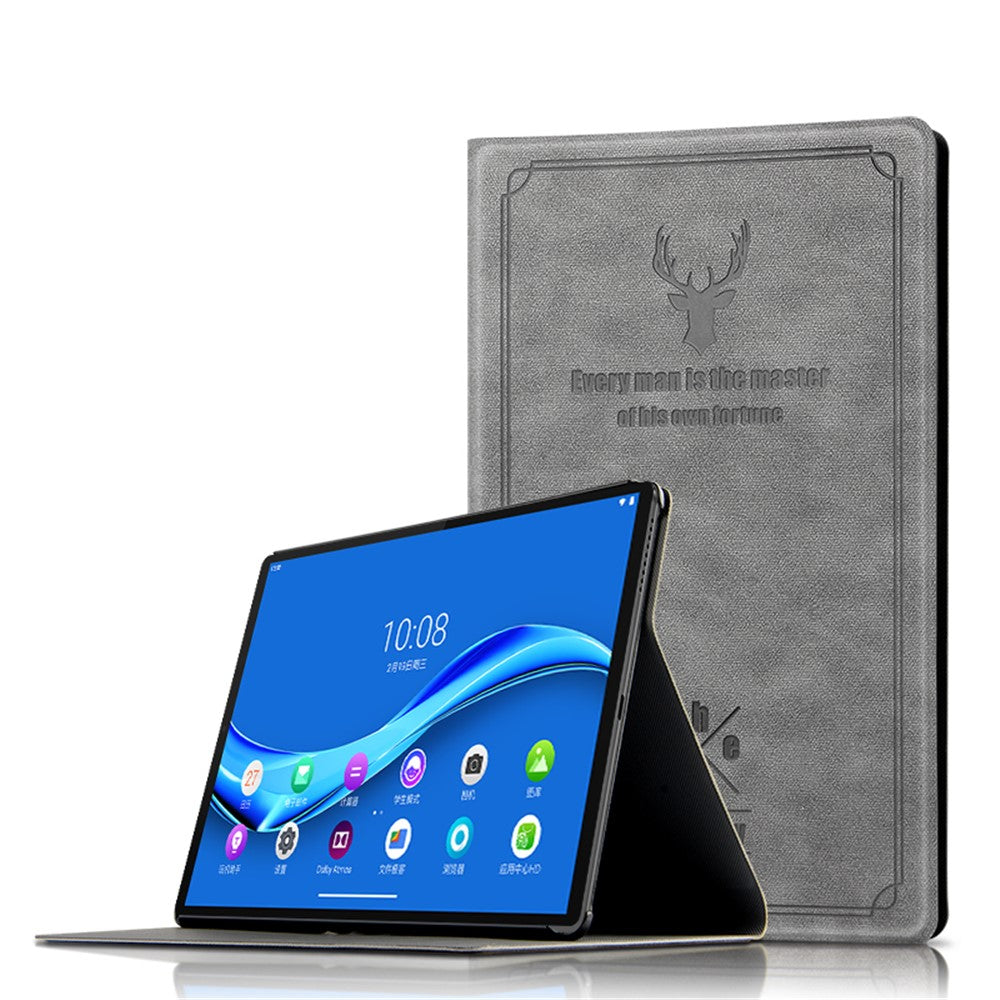 Imprint Deer and Quote Pattern Leather + Plastic Tablet Shell for Lenovo Tab M10 Plus - Grey