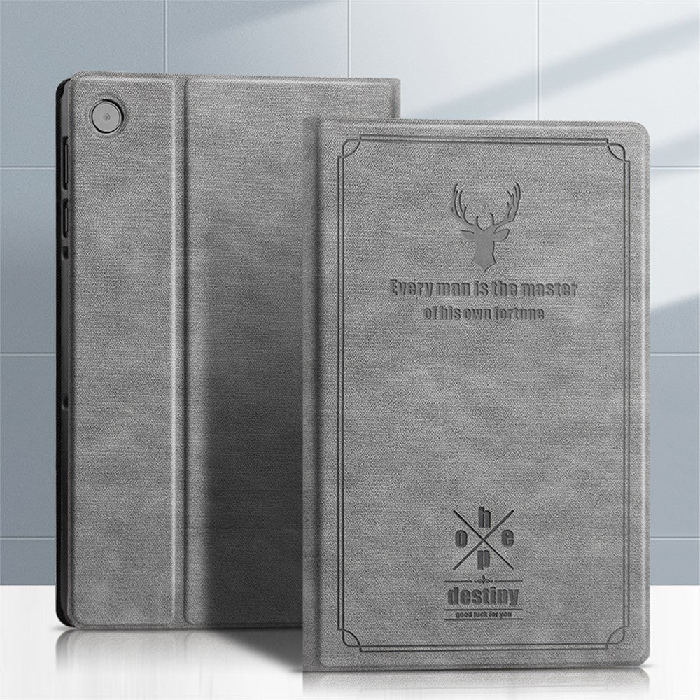 Imprint Deer and Quote Pattern Leather + Plastic Tablet Shell for Lenovo Tab M10 Plus - Grey
