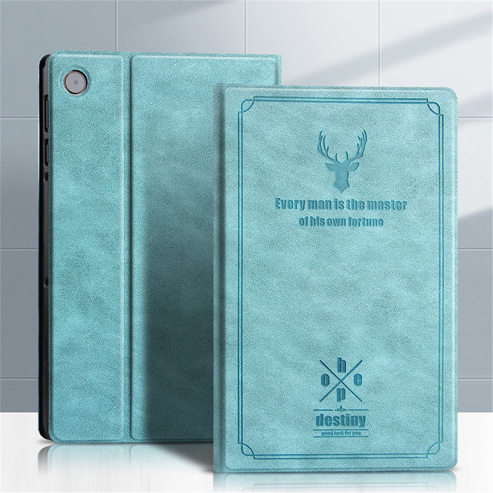 Imprint Deer and Quote Pattern Leather + Plastic Tablet Shell for Lenovo Tab M10 Plus - Blue