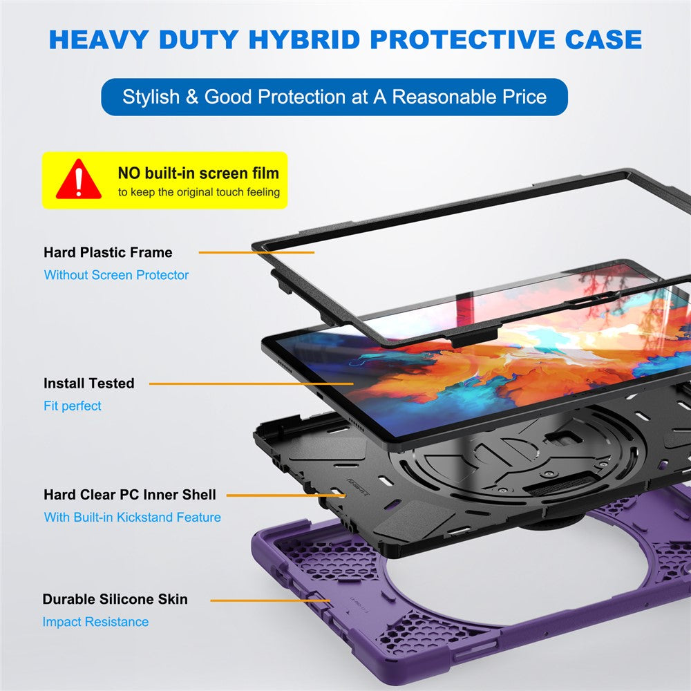 360° Rotary Kickstand Design PC + Silicone Tablet Case Shell for Lenovo Tab P11 Pro TB-J706F - Purple