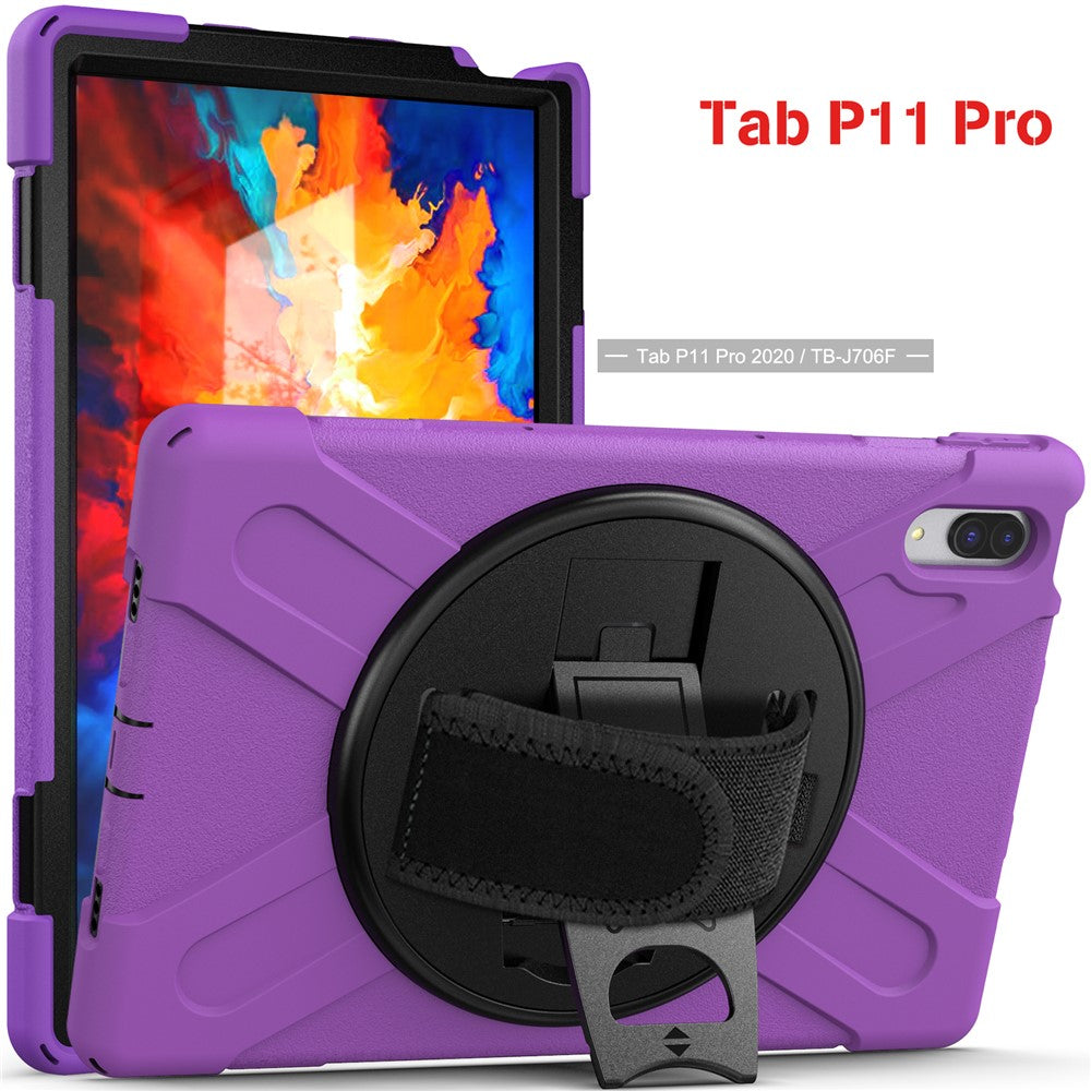 360° Rotary Kickstand Design PC + Silicone Tablet Case Shell for Lenovo Tab P11 Pro TB-J706F - Purple