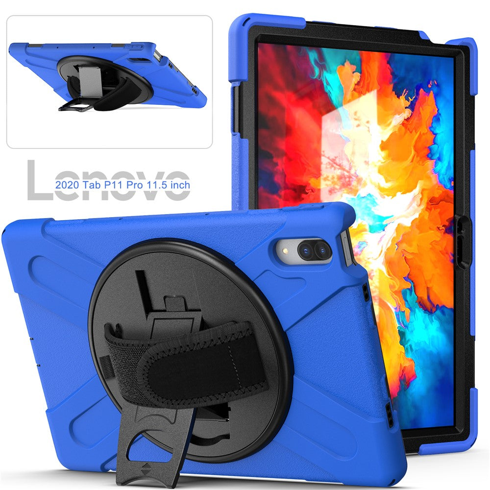 360° Rotary Kickstand Design PC + Silicone Tablet Case Shell for Lenovo Tab P11 Pro TB-J706F - Blue