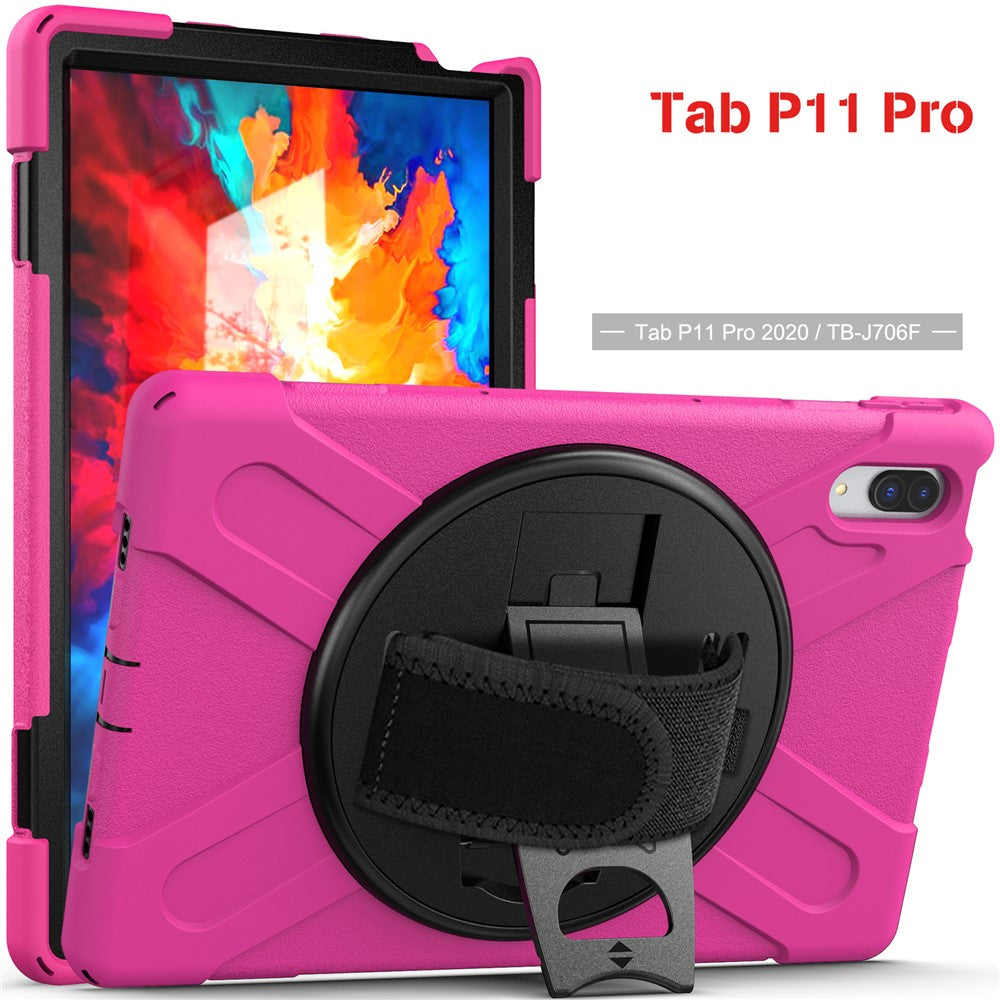 360° Rotary Kickstand Design PC + Silicone Tablet Case Shell for Lenovo Tab P11 Pro TB-J706F - Rose