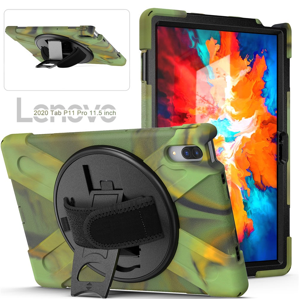 360° Rotary Kickstand Design PC + Silicone Tablet Case Shell for Lenovo Tab P11 Pro TB-J706F - Camouflage
