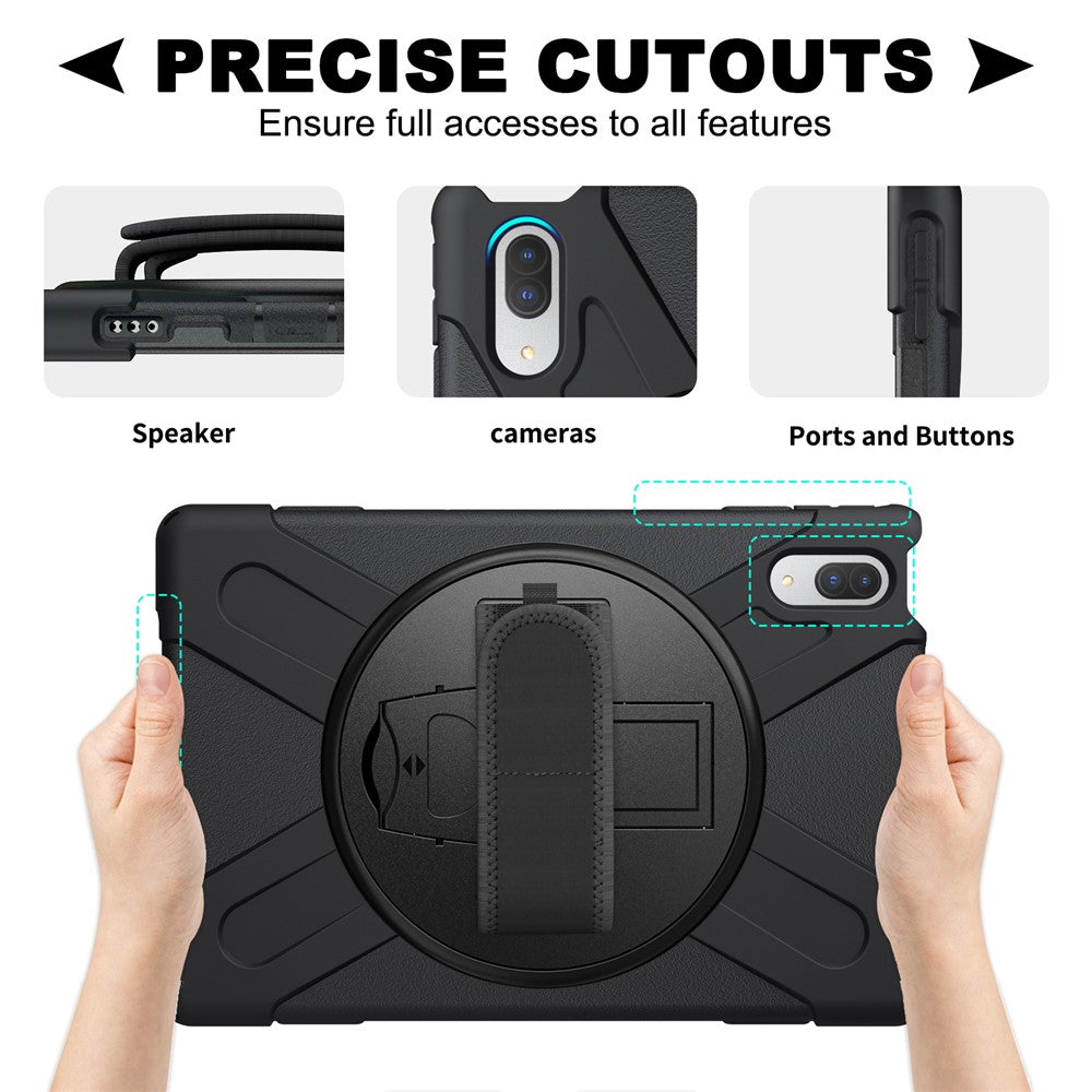 360 Degree Swivel Kickstand Design PC + Silicone Hybrid Protective Tablet Case + Shoulder Strap for Lenovo Tab P11 Pro TB-J706F - Black