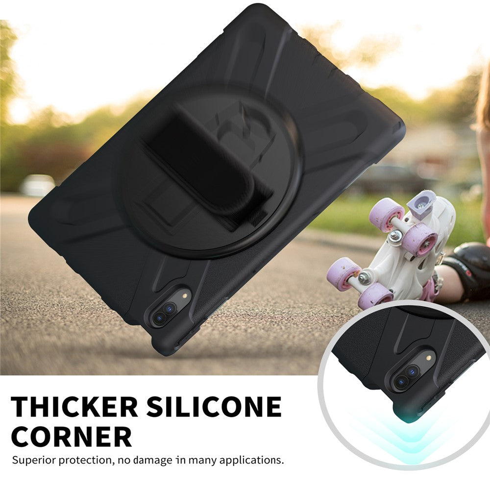 360 Degree Swivel Kickstand Design PC + Silicone Hybrid Protective Tablet Case + Shoulder Strap for Lenovo Tab P11 Pro TB-J706F - Black