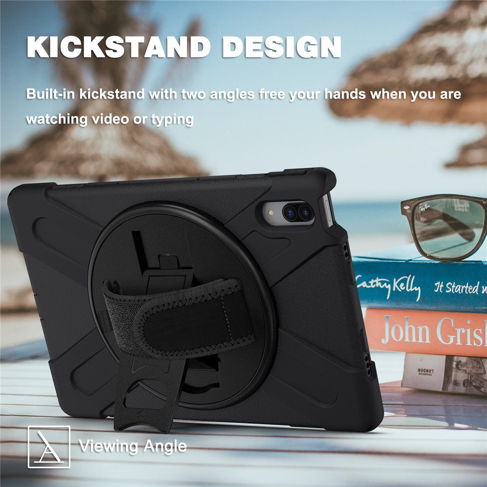 360 Degree Swivel Kickstand Design PC + Silicone Hybrid Protective Tablet Case + Shoulder Strap for Lenovo Tab P11 Pro TB-J706F - Black