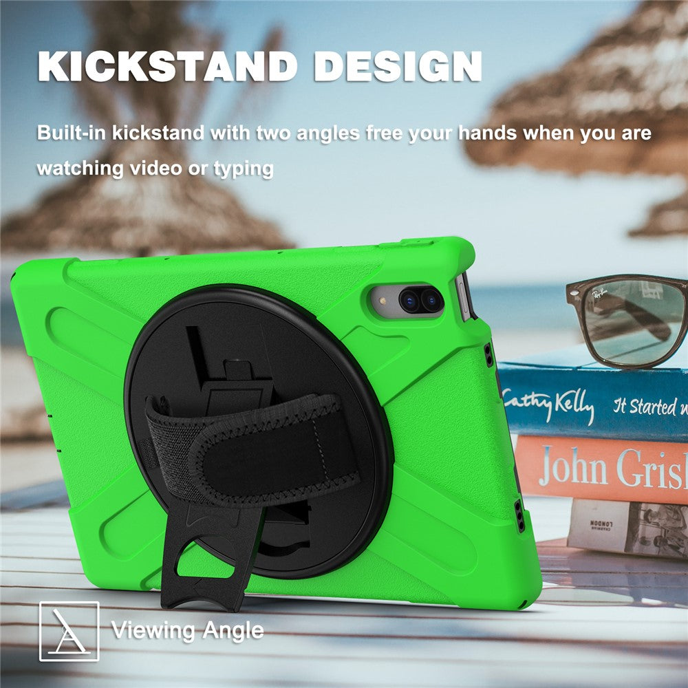 360 Degree Swivel Kickstand Design PC + Silicone Hybrid Protective Tablet Case + Shoulder Strap for Lenovo Tab P11 Pro TB-J706F - Green