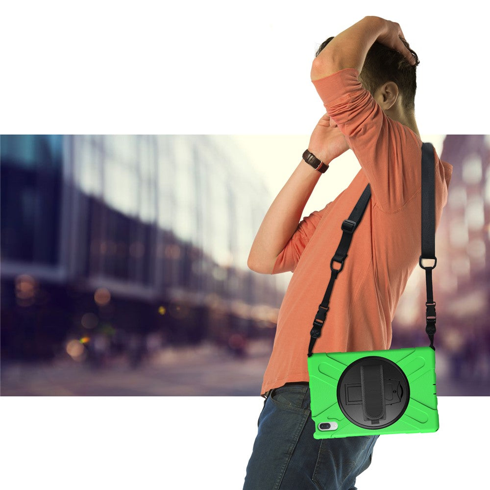 360 Degree Swivel Kickstand Design PC + Silicone Hybrid Protective Tablet Case + Shoulder Strap for Lenovo Tab P11 Pro TB-J706F - Green