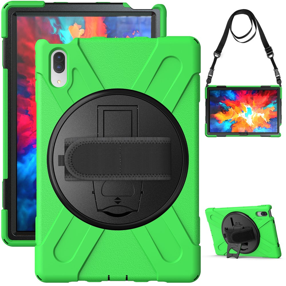 360 Degree Swivel Kickstand Design PC + Silicone Hybrid Protective Tablet Case + Shoulder Strap for Lenovo Tab P11 Pro TB-J706F - Green