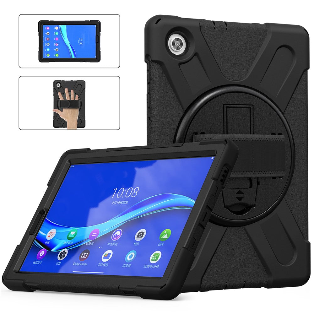 360° Swivel Kickstand PC + Silicone Tablet Case Shell for Lenovo M10 X306X - Black