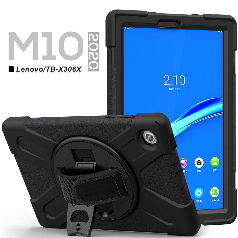 360° Swivel Kickstand PC + Silicone Tablet Case Shell for Lenovo M10 X306X - Black