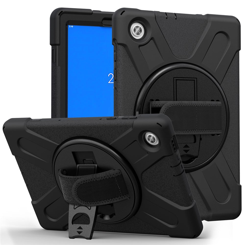 360° Swivel Kickstand PC + Silicone Tablet Case Shell for Lenovo M10 X306X - Black