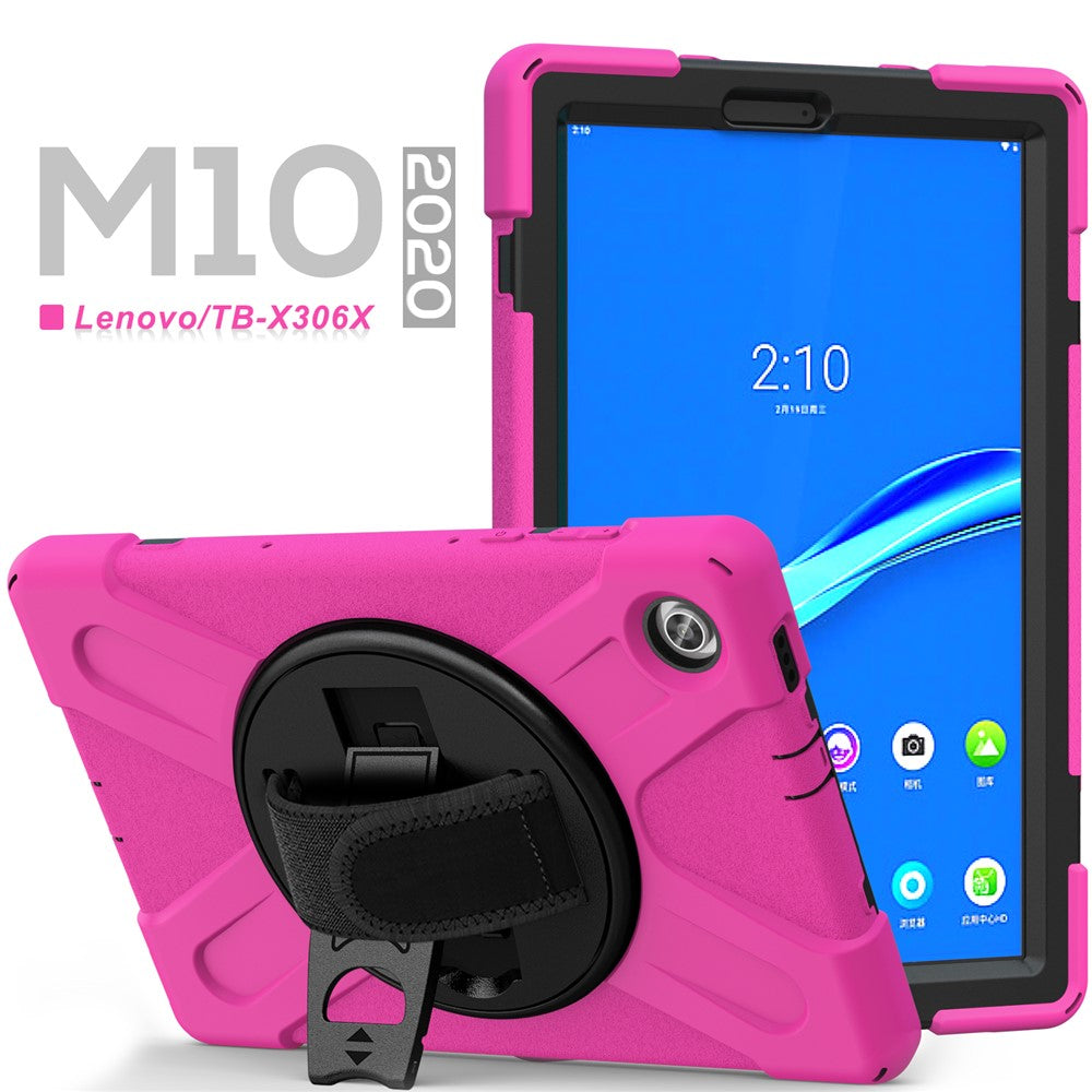 360° Swivel Kickstand PC + Silicone Tablet Case Shell for Lenovo M10 X306X - Rose