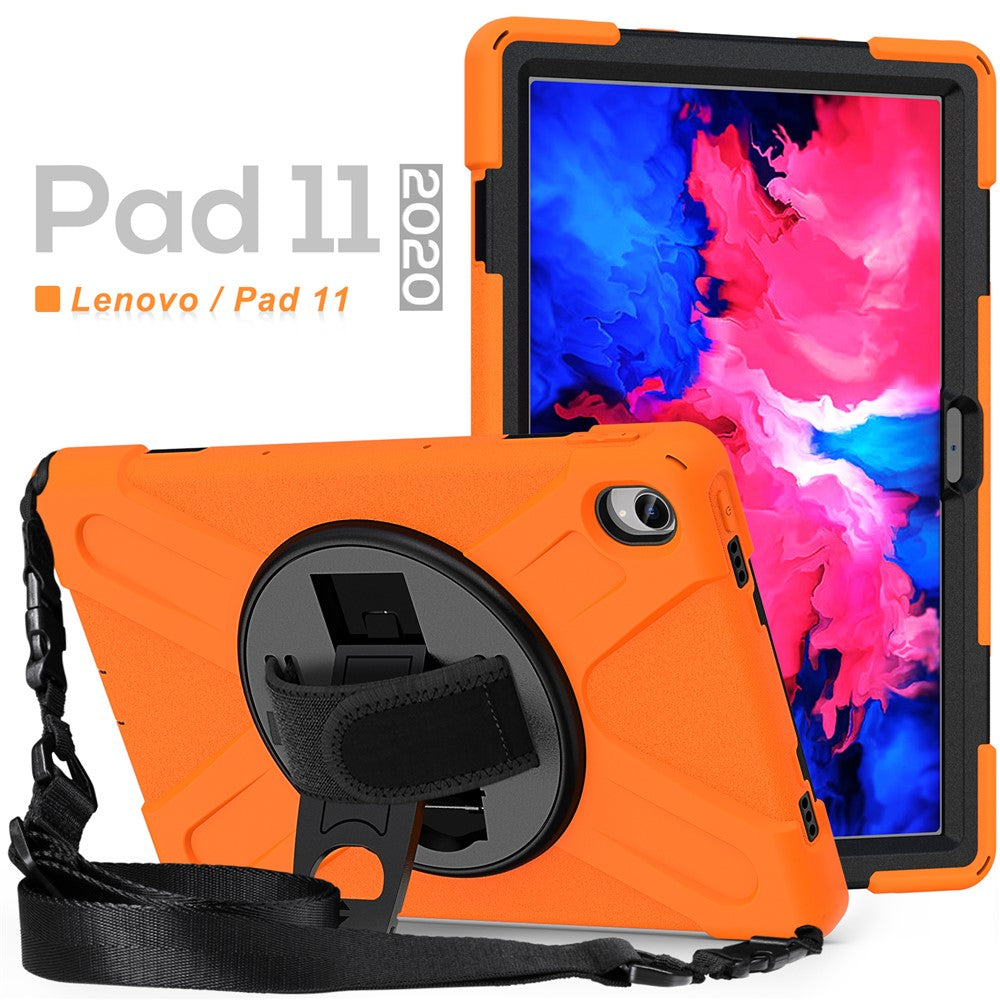 360 Degree Swivel Kickstand Design PC + Silicone Hybrid Tablet Case with Shoulder Strap for Lenovo Tab P11 TB-J606F / Tab P11 5G / Tab P11 5G - Orange