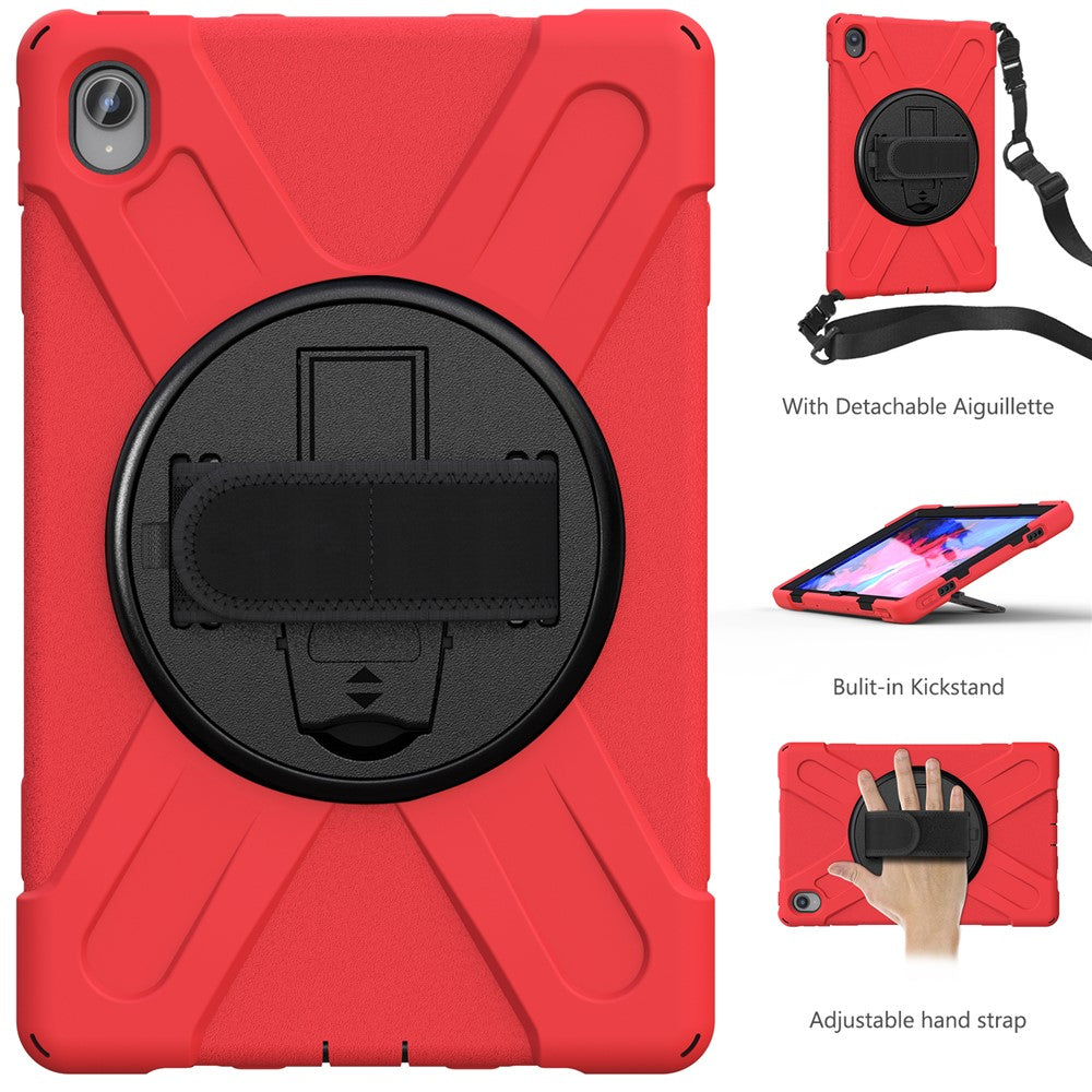 360 Degree Swivel Kickstand Design PC + Silicone Hybrid Tablet Case with Shoulder Strap for Lenovo Tab P11 TB-J606F / Tab P11 5G / Tab P11 5G - Red