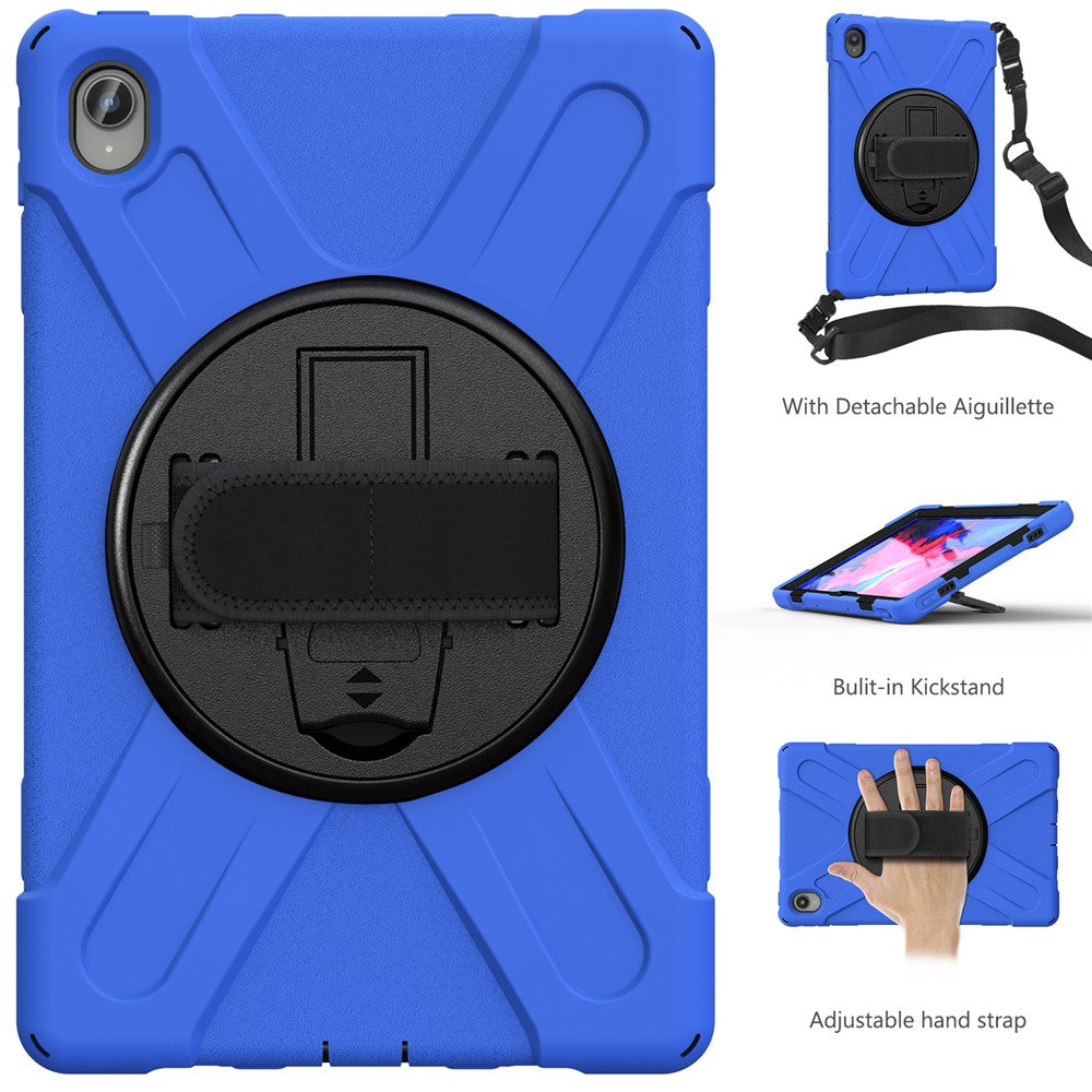 360 Degree Swivel Kickstand Design PC + Silicone Hybrid Tablet Case with Shoulder Strap for Lenovo Tab P11 TB-J606F / Tab P11 5G / Tab P11 5G - Blue