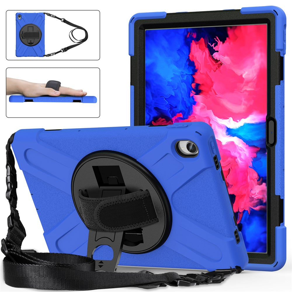 360 Degree Swivel Kickstand Design PC + Silicone Hybrid Tablet Case with Shoulder Strap for Lenovo Tab P11 TB-J606F / Tab P11 5G / Tab P11 5G - Blue