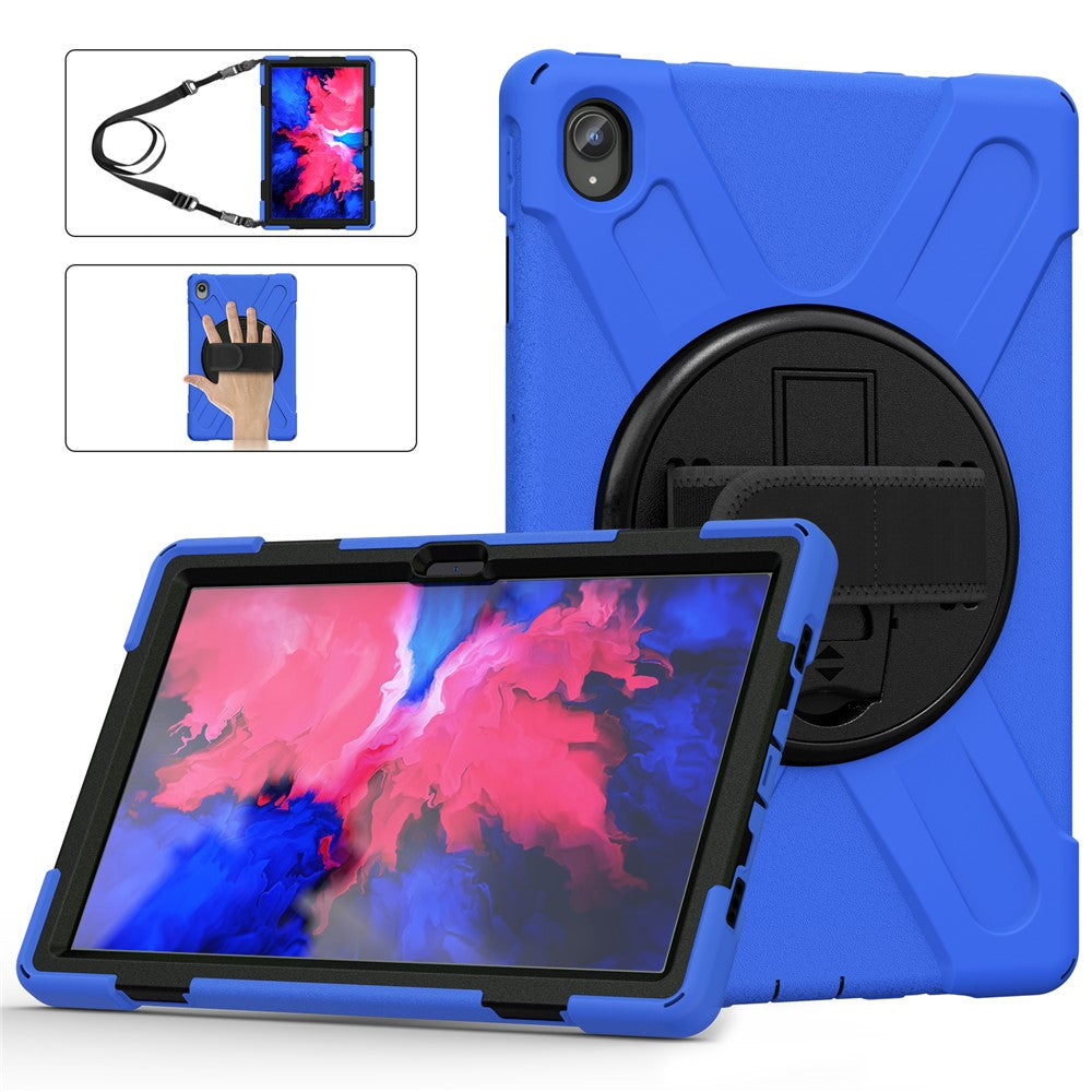 360 Degree Swivel Kickstand Design PC + Silicone Hybrid Tablet Case with Shoulder Strap for Lenovo Tab P11 TB-J606F / Tab P11 5G / Tab P11 5G - Blue