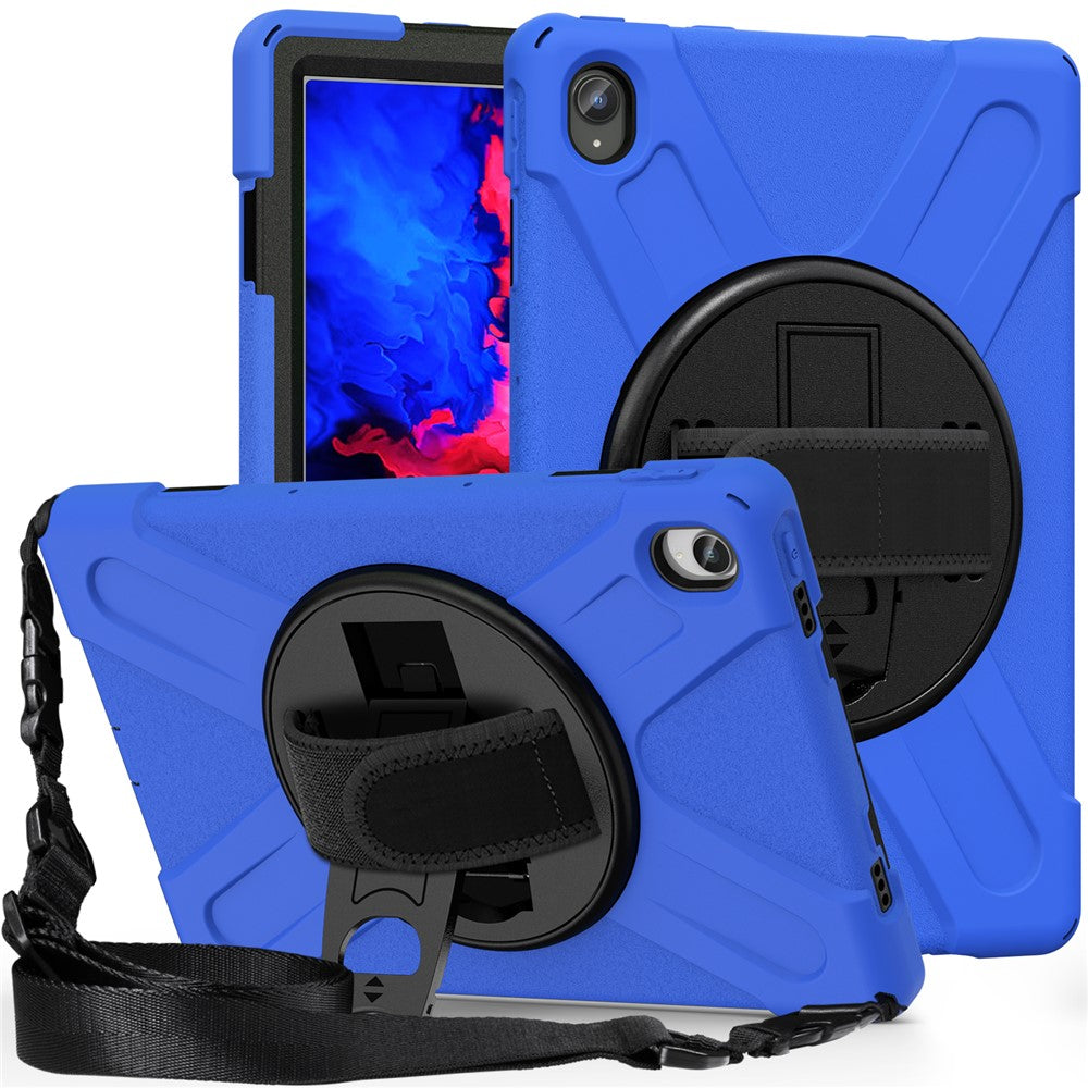 360 Degree Swivel Kickstand Design PC + Silicone Hybrid Tablet Case with Shoulder Strap for Lenovo Tab P11 TB-J606F / Tab P11 5G / Tab P11 5G - Blue