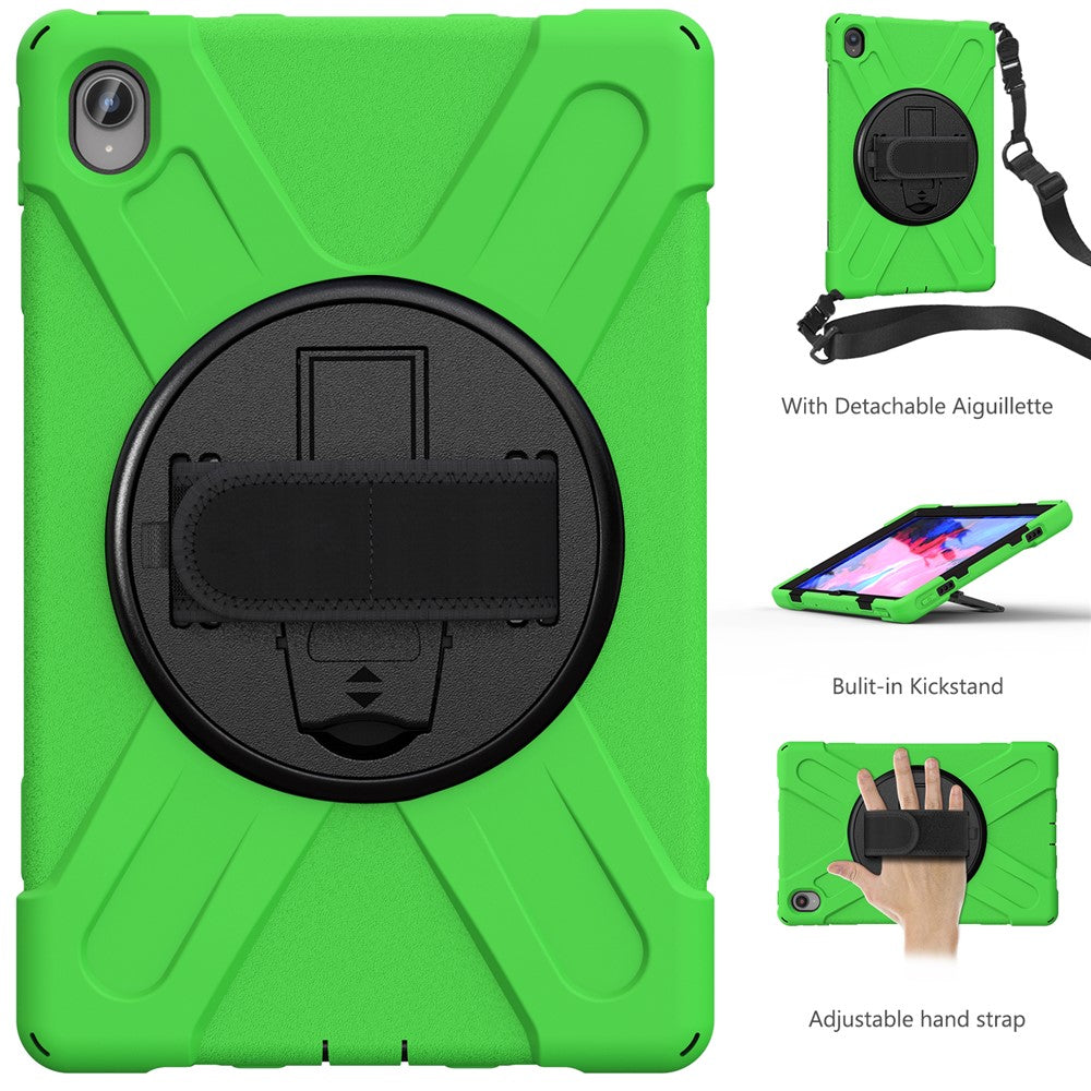 360 Degree Swivel Kickstand Design PC + Silicone Hybrid Tablet Case with Shoulder Strap for Lenovo Tab P11 TB-J606F / Tab P11 5G / Tab P11 5G - Green