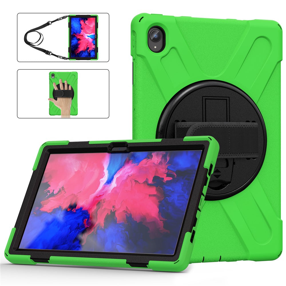 360 Degree Swivel Kickstand Design PC + Silicone Hybrid Tablet Case with Shoulder Strap for Lenovo Tab P11 TB-J606F / Tab P11 5G / Tab P11 5G - Green