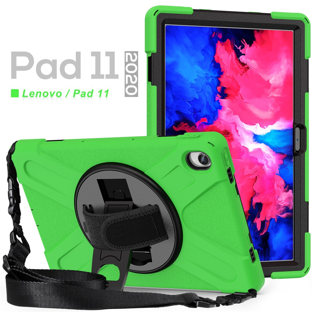 360 Degree Swivel Kickstand Design PC + Silicone Hybrid Tablet Case with Shoulder Strap for Lenovo Tab P11 TB-J606F / Tab P11 5G / Tab P11 5G - Green