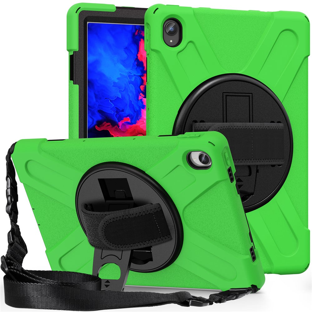 360 Degree Swivel Kickstand Design PC + Silicone Hybrid Tablet Case with Shoulder Strap for Lenovo Tab P11 TB-J606F / Tab P11 5G / Tab P11 5G - Green