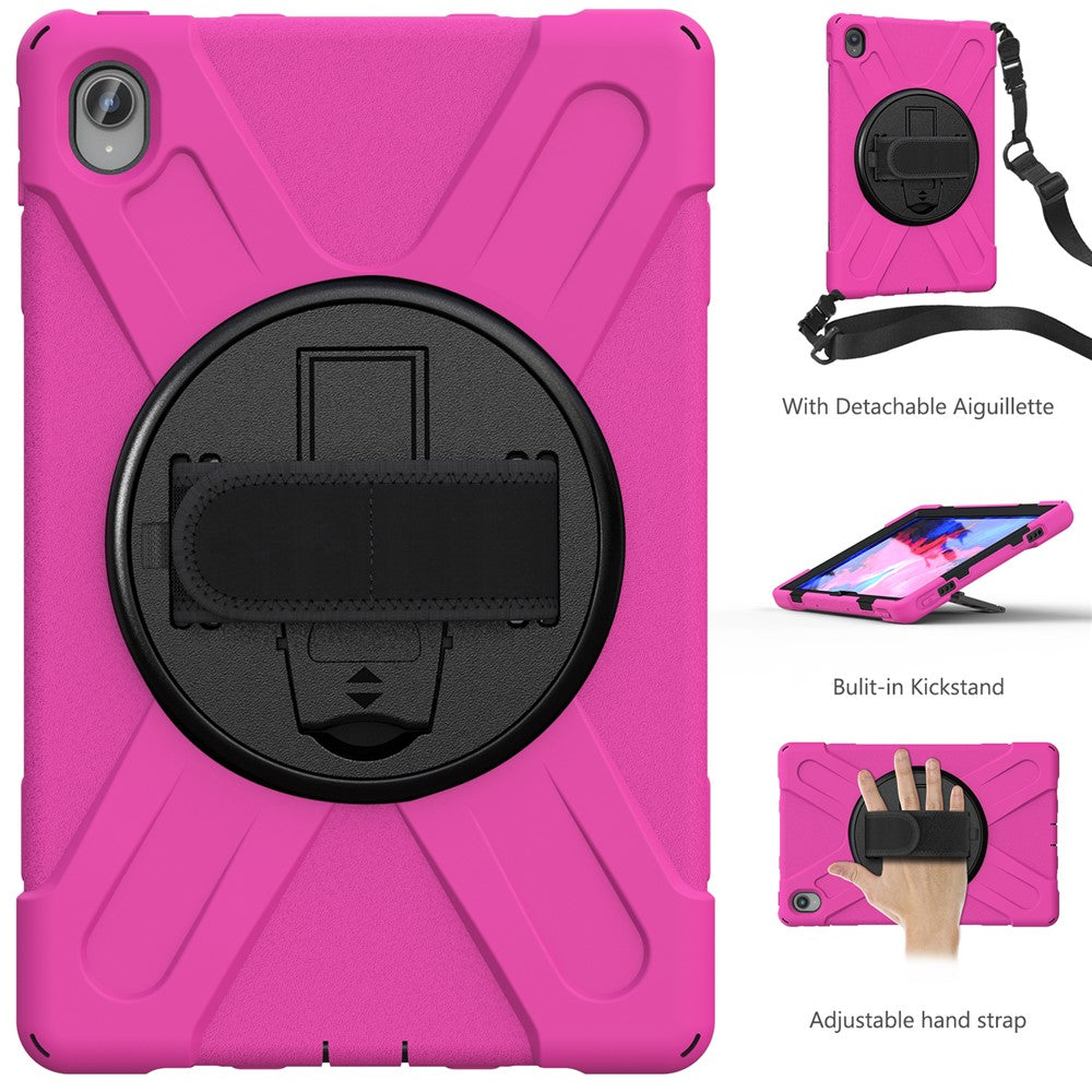 360 Degree Swivel Kickstand Design PC + Silicone Hybrid Tablet Case with Shoulder Strap for Lenovo Tab P11 TB-J606F / Tab P11 5G / Tab P11 5G - Rose